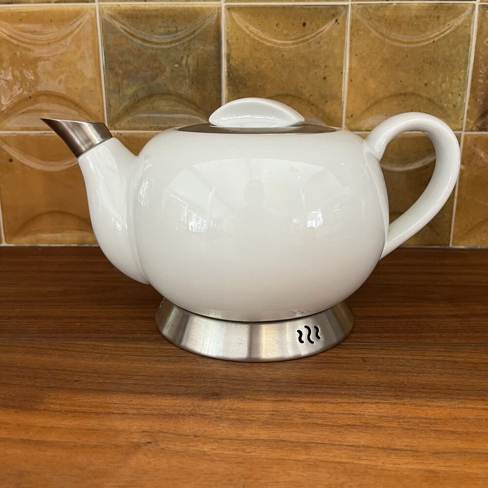 Trudeau White Bianca Ceramic and Stainless Steel Teapot